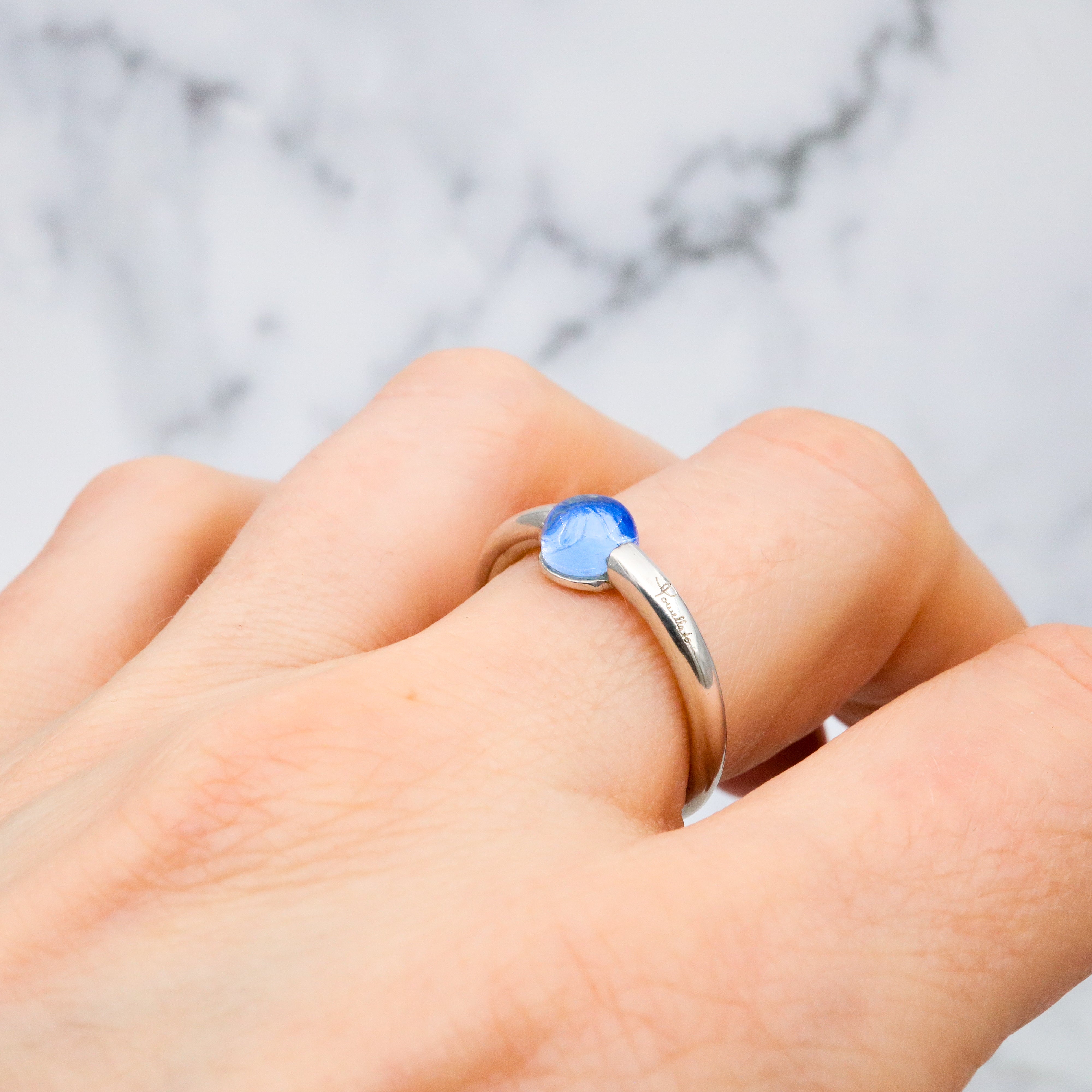 vintage Pomellato sterling blue glass ring, size 8.5